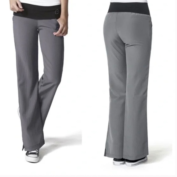 WonderWink Four Stretch Foldover Flare Scrub Pants Size XS Gray Knit Waist - Picture 1 of 7